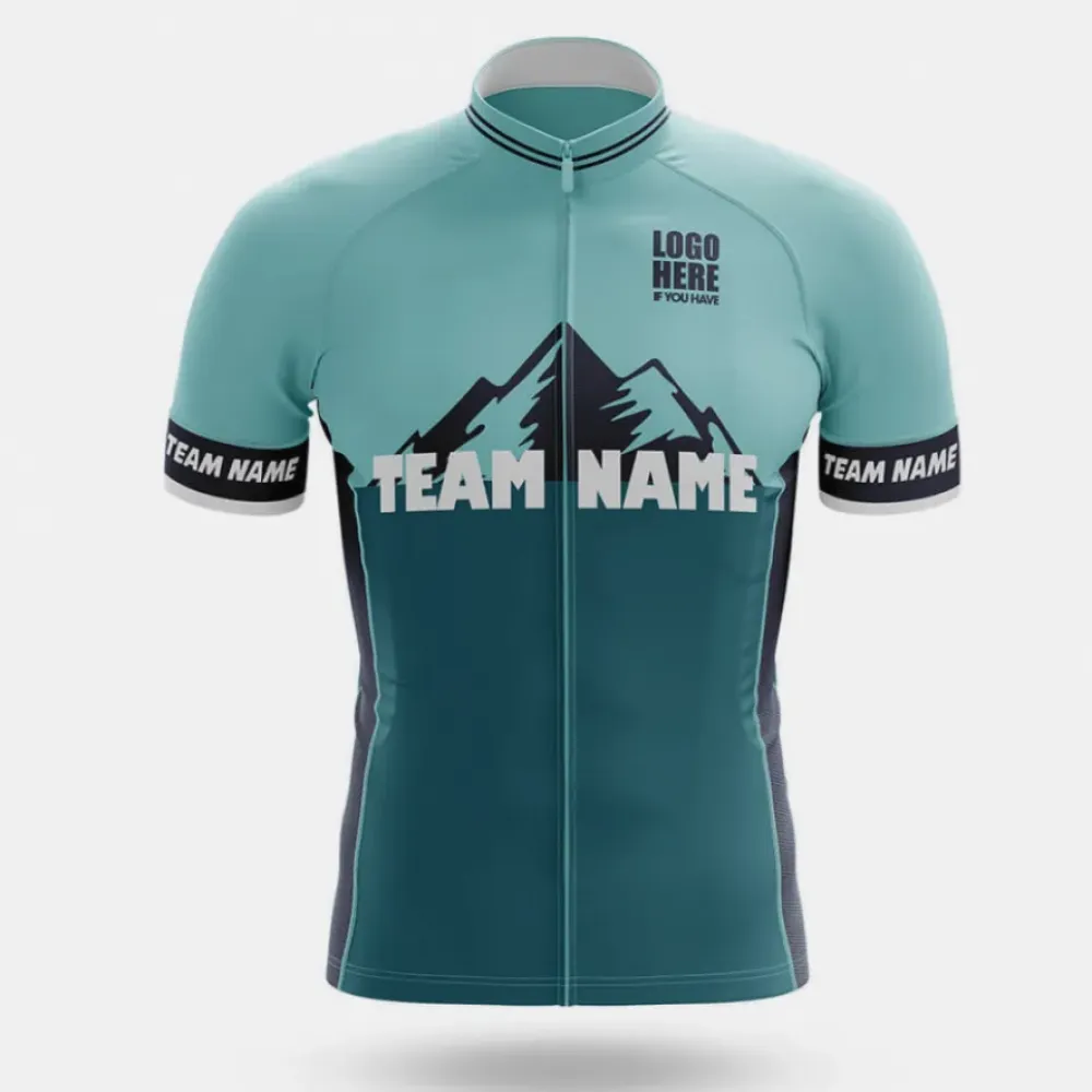 Custom Team Name Cycling Jersey Mountain Design Teal/Black/White