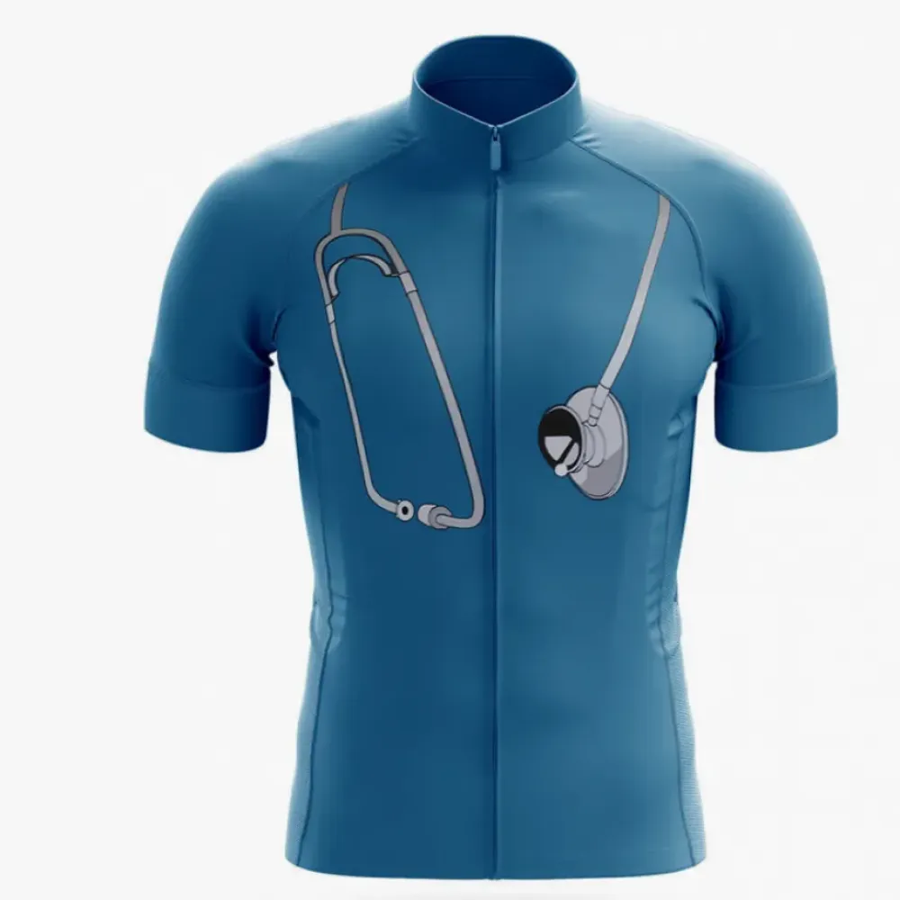 Medical Cycling Jersey Stethoscope Blue/Teal/Grey