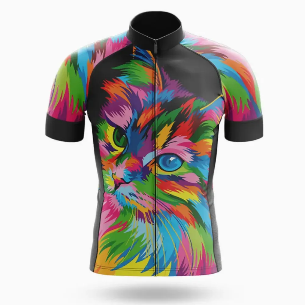 Colorful Cat Cycling Jersey Vibrant Blue/Green/Pink