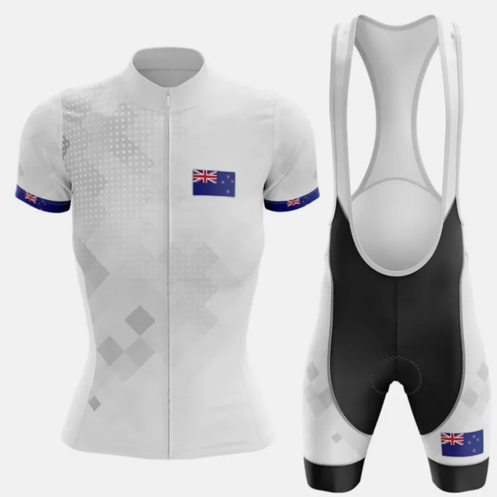 New Zealand Women Cycling Kit Jersey   Bib shorts White/Black/Grey