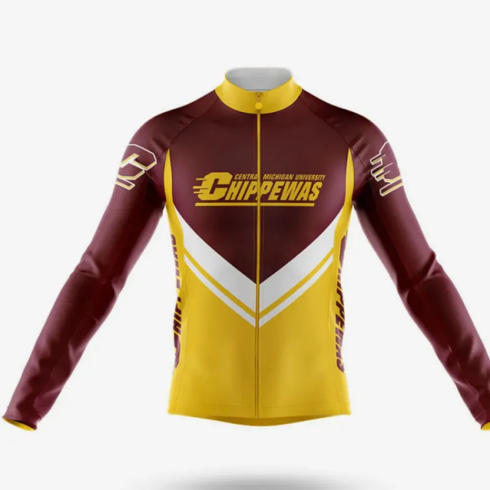 Central Michigan University Long Sleeve Cycling Jersey Maroon/Yellow/White