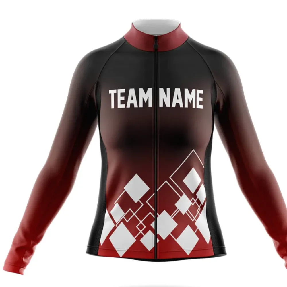 Custom Team Name V19 Red/Black/White Long Sleeve Cycling Jersey