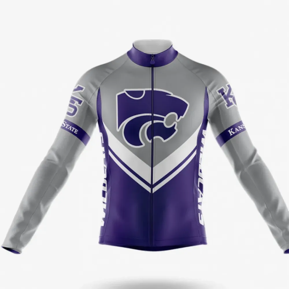 Kansas State University Long Sleeve Cycling Jersey Gray/Purple/White