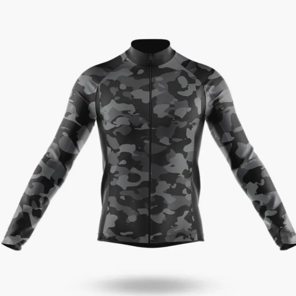 Cycling Jersey Black Camo Long Sleeve Gray/Black/White