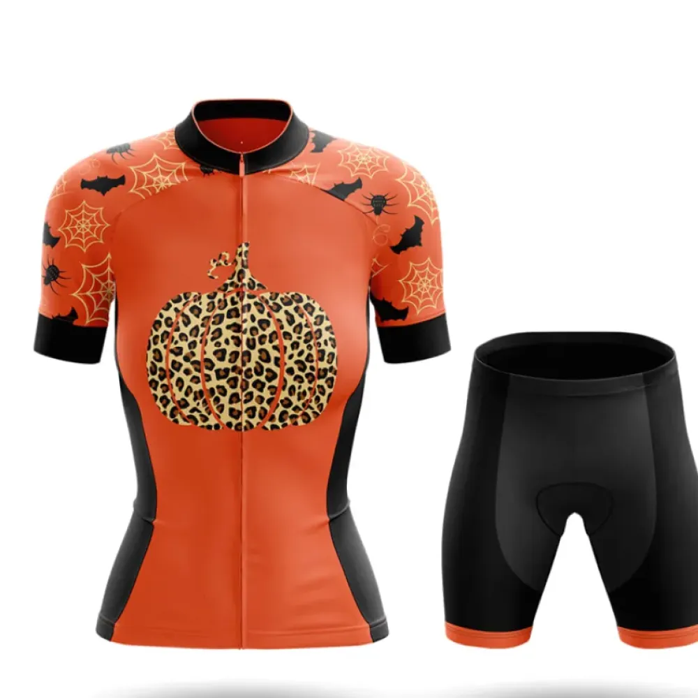 Leopard Pumpkin Women's Cycling Kit Full Set Orange/Black/Brown