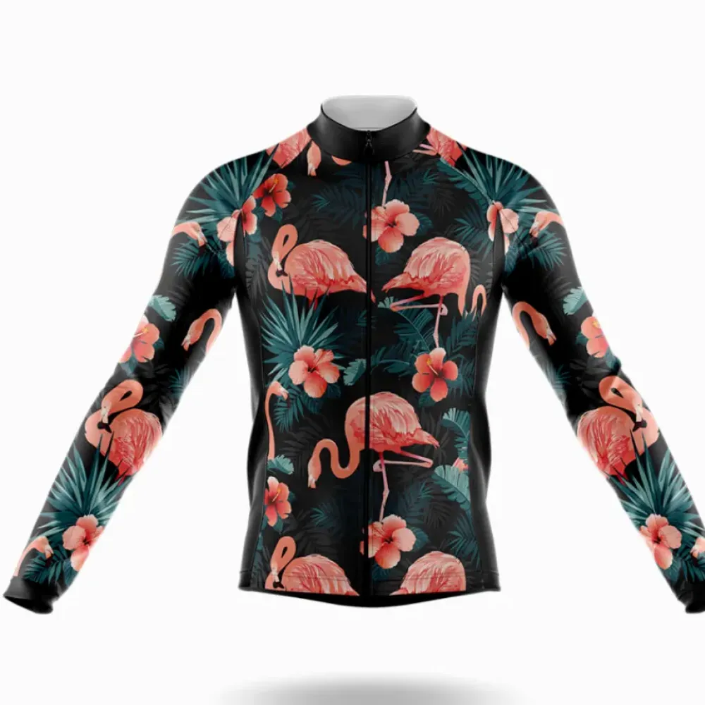 Flamingo Lover Long Sleeve Cycling Jersey Black/Pink/Green