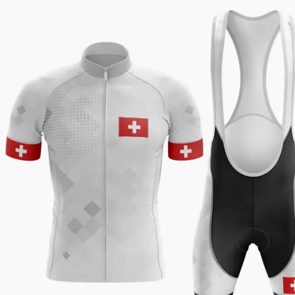 Switzerland Cycling Kit Cross Design White/Red/Black