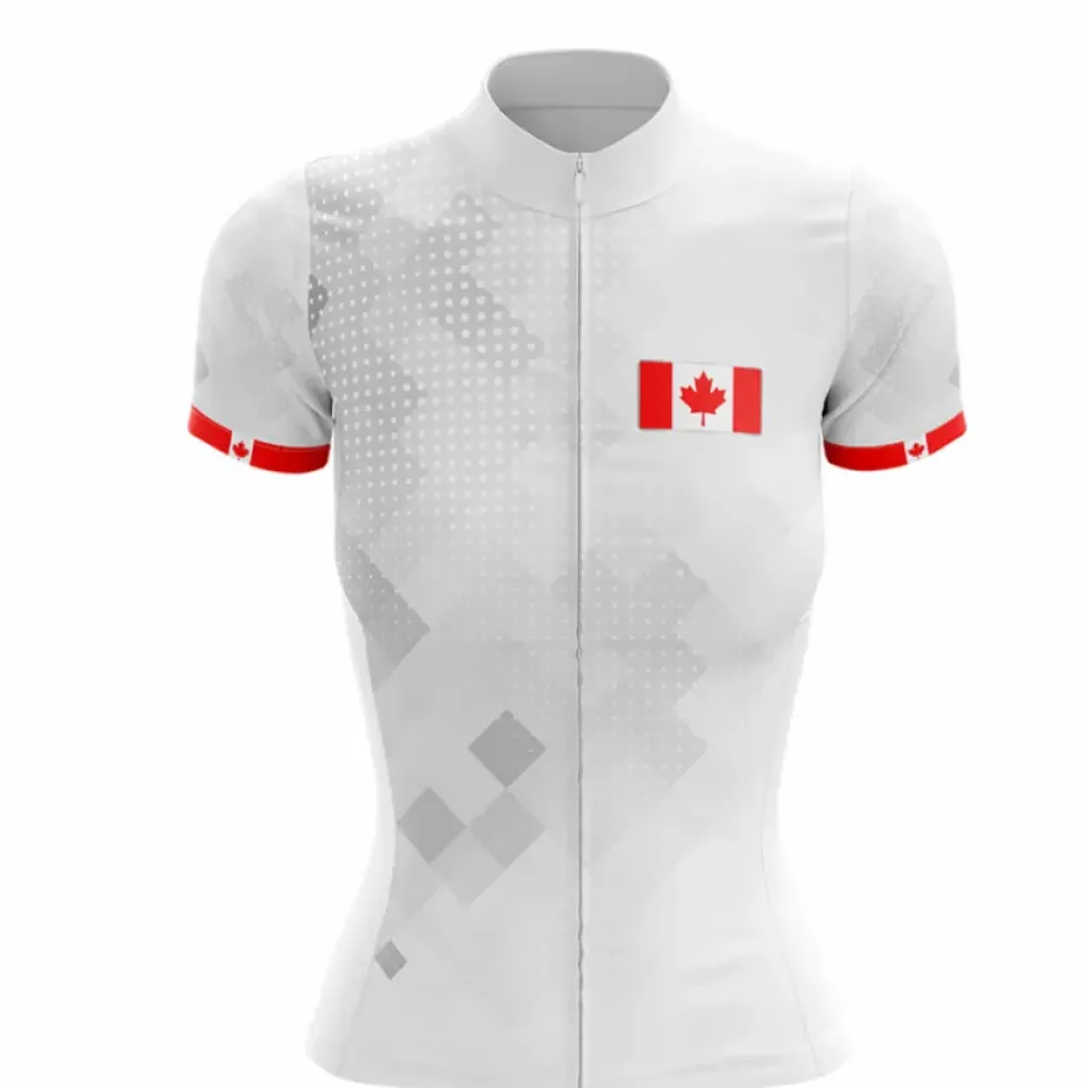 Canada Women's Cycling Jersey Geometric White/Red/Grey