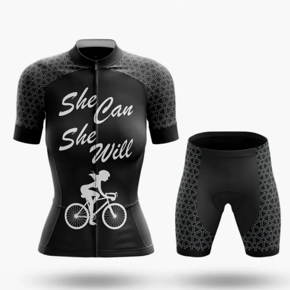 She Can She Will Cycling Kit Black/White/Grey
