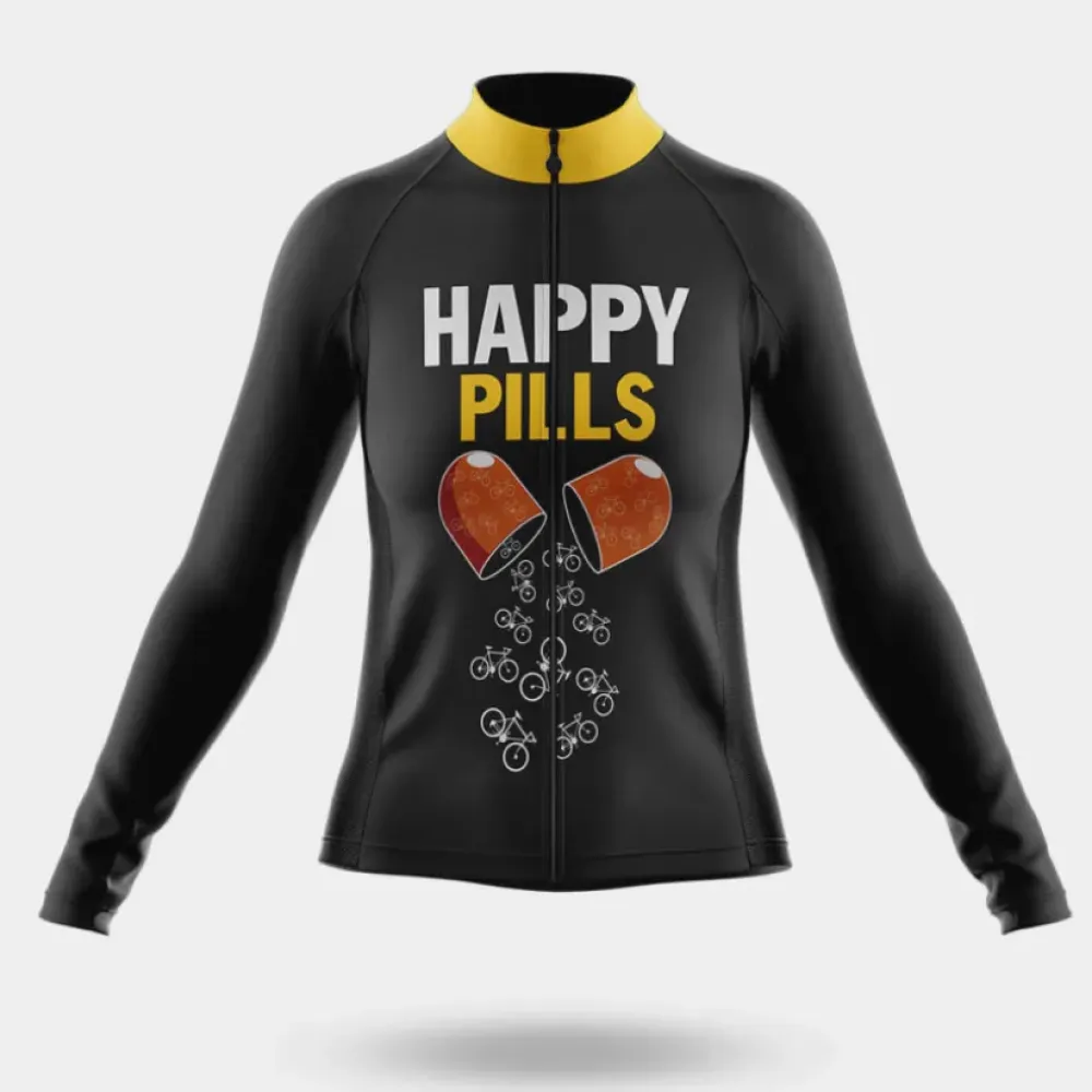 Happy Pills Women's Long Sleeve Cycling Jersey Yellow/Black/Gold