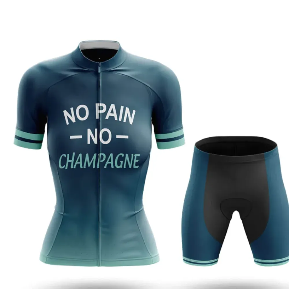 No Pain No Champagne Women's Cycling Kit Blue/Teal/Black