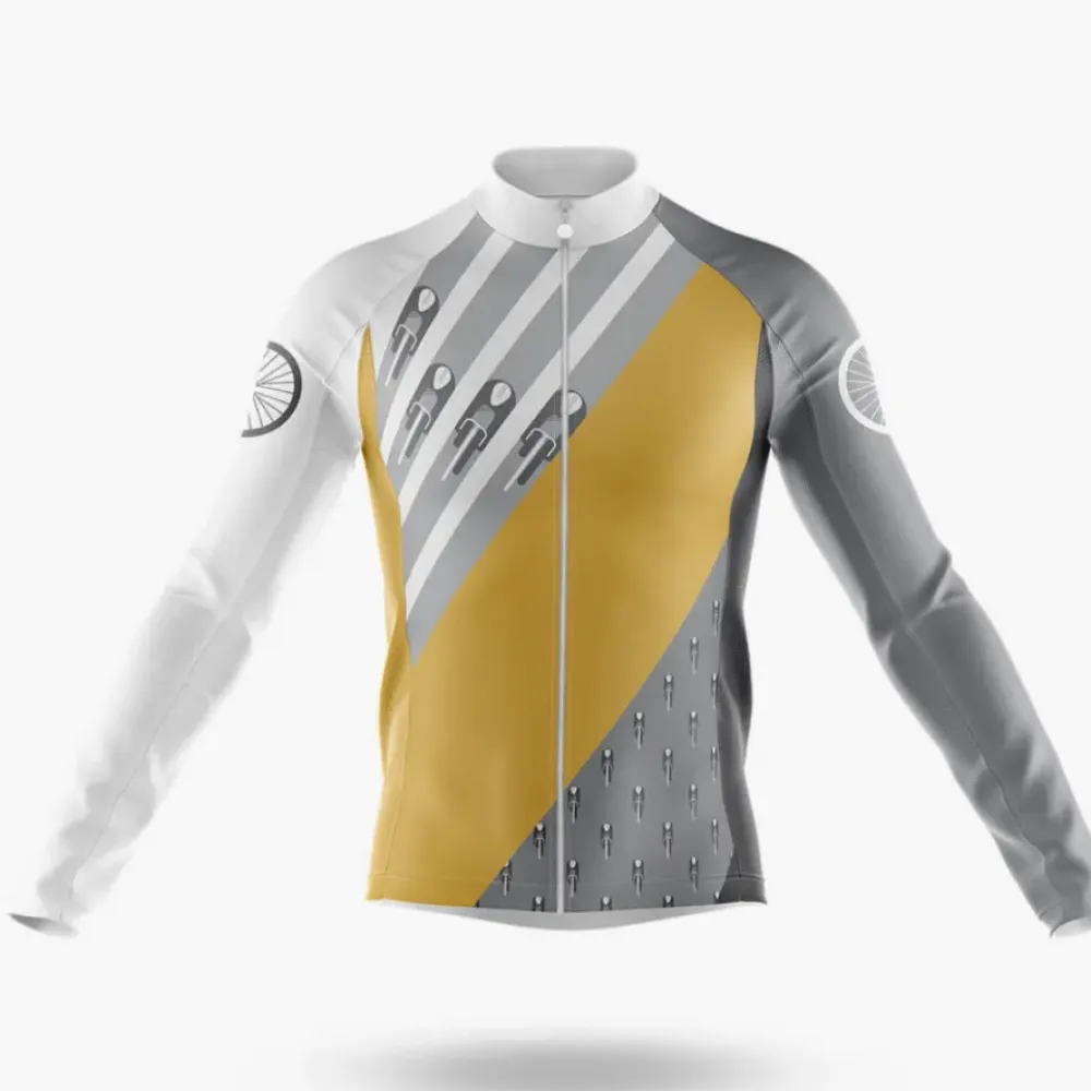 Retro Biking Long Sleeve Cycling Jersey Vintage Style Gold/Silver/White