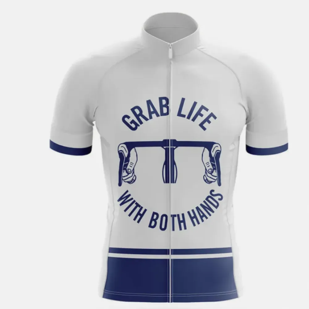 Grab Life Cycling Jersey Motivational White/Dark Blue/Red