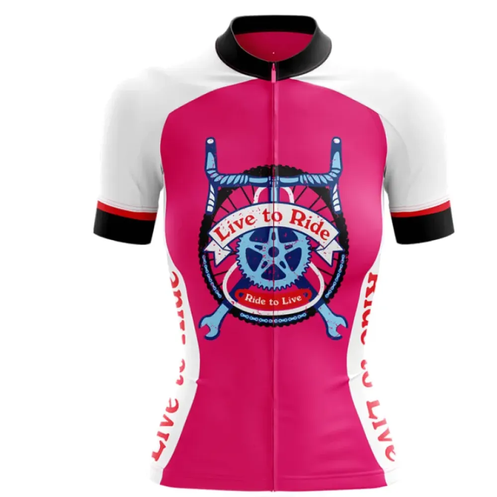 Live to Ride Women's Cycling Jersey Pink/White/Black
