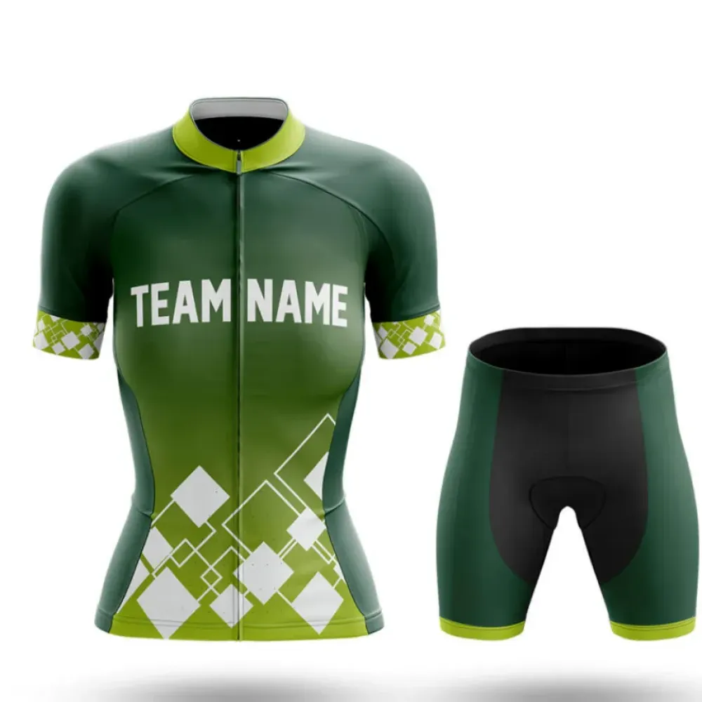 Women's Cycling Kit Custom Team Name V19 Green/Yellow/Black