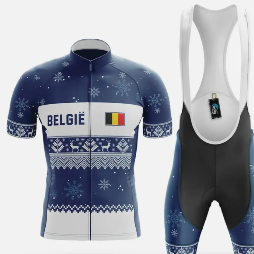 België Xmas Cycling Kit Full Set Snowflake Navy/White/Blue