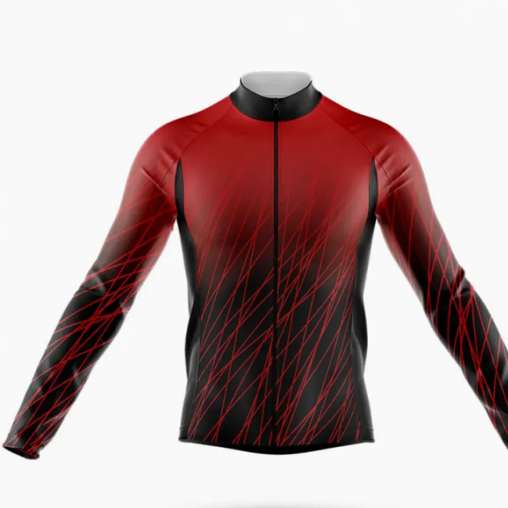 Red Lines Long Sleeve Cycling Jersey Modern Black/Red/White
