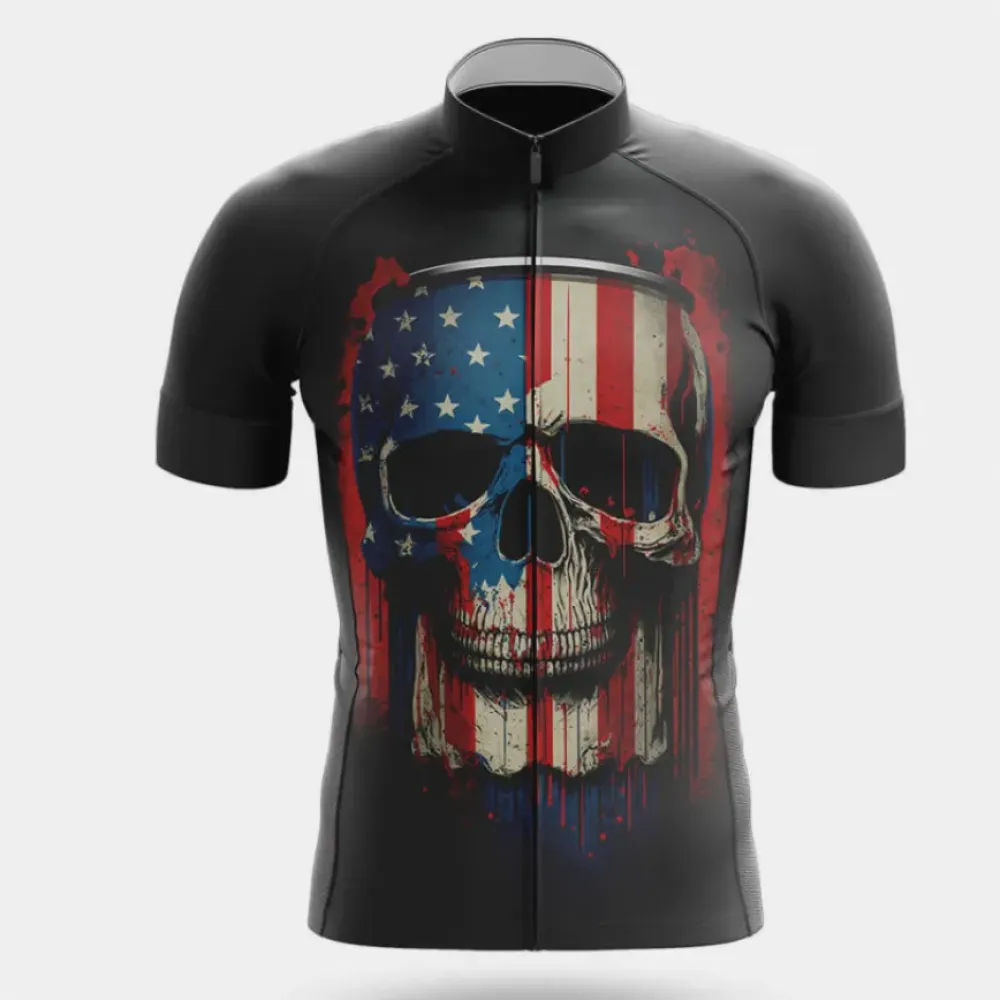 American Flag Skull Cycling Jersey Black/Red/Blue