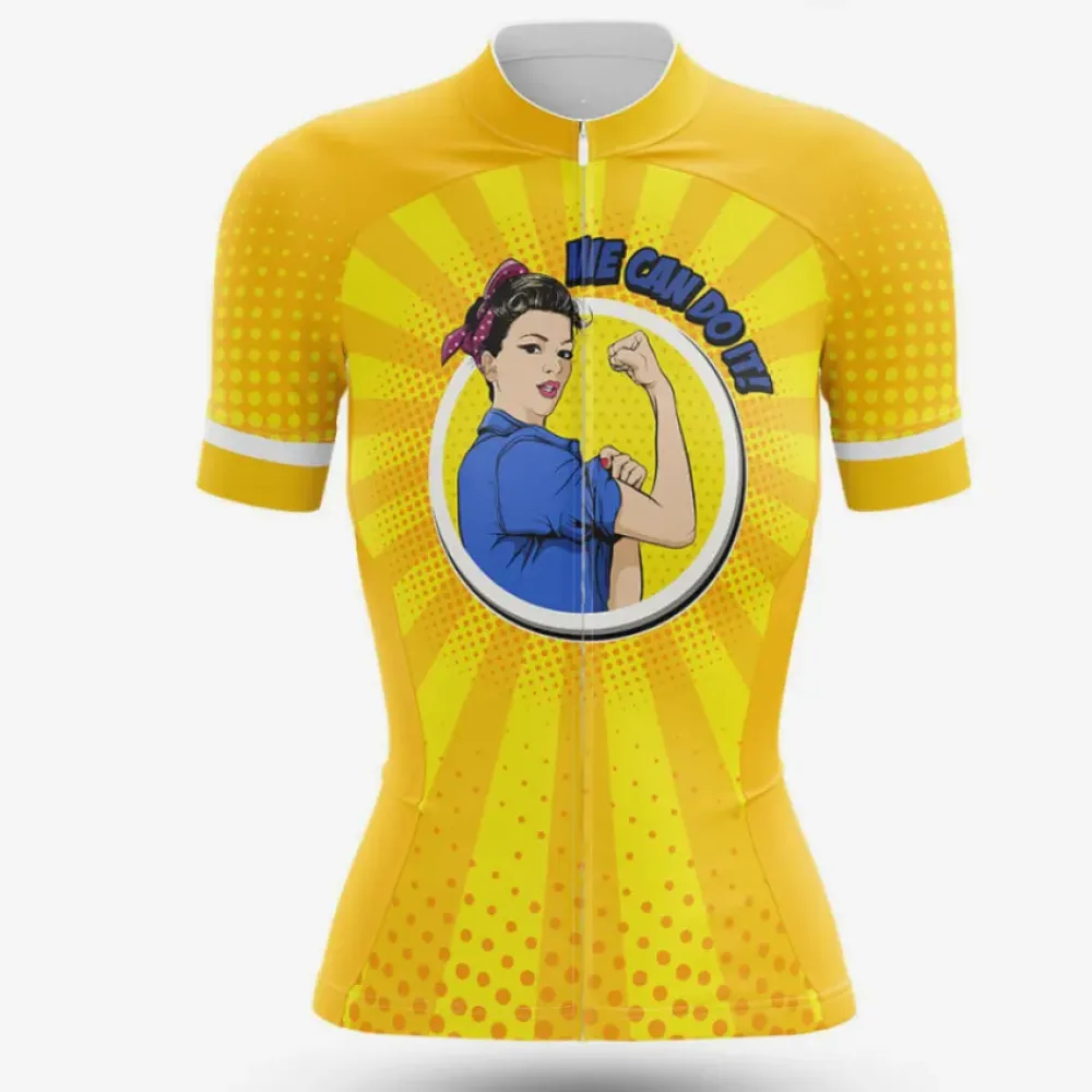 Rosie Cycling Jersey We Can Do It Yellow/Blue/Gold