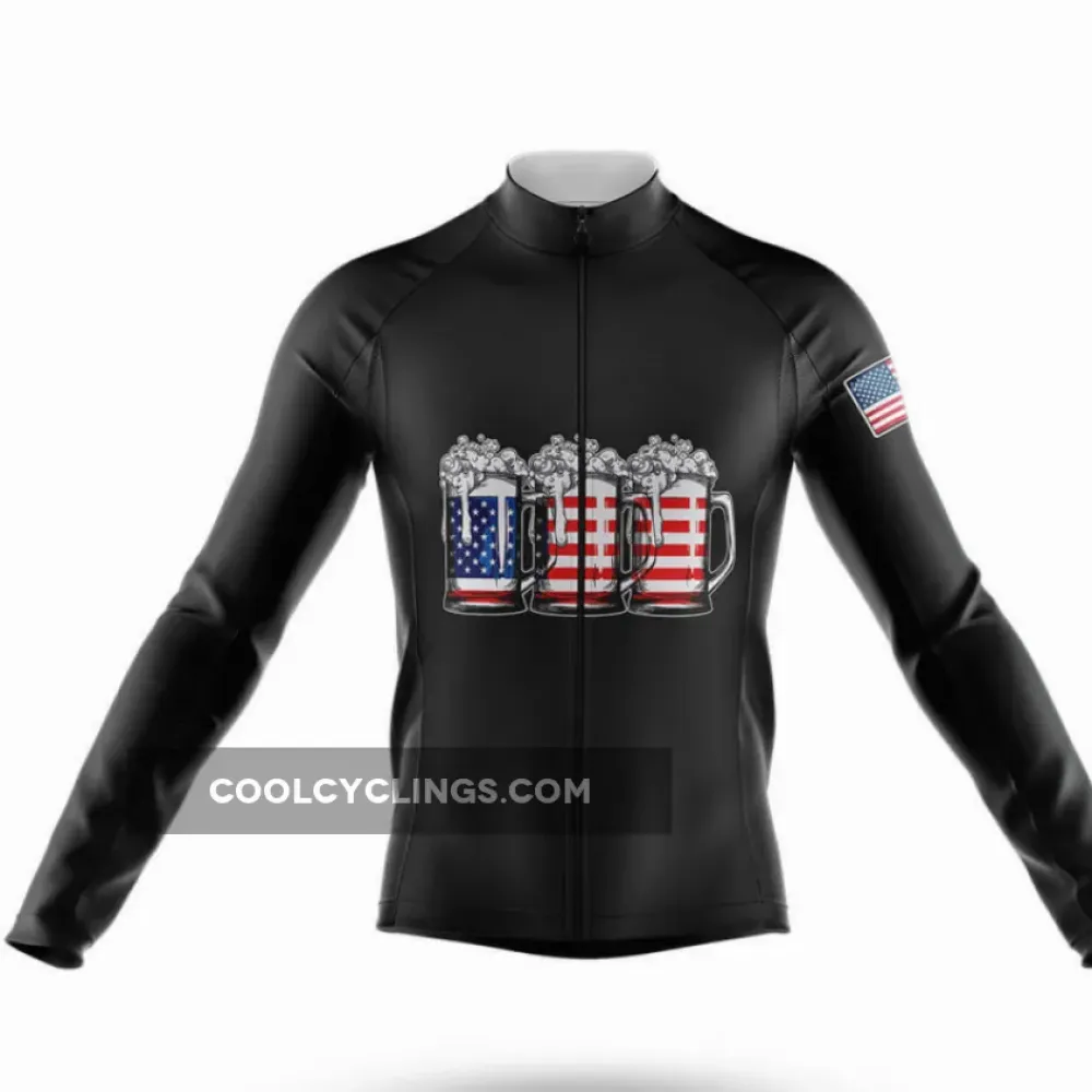 American Flag Beer Long Sleeve Cycling Jersey Black/Red/White