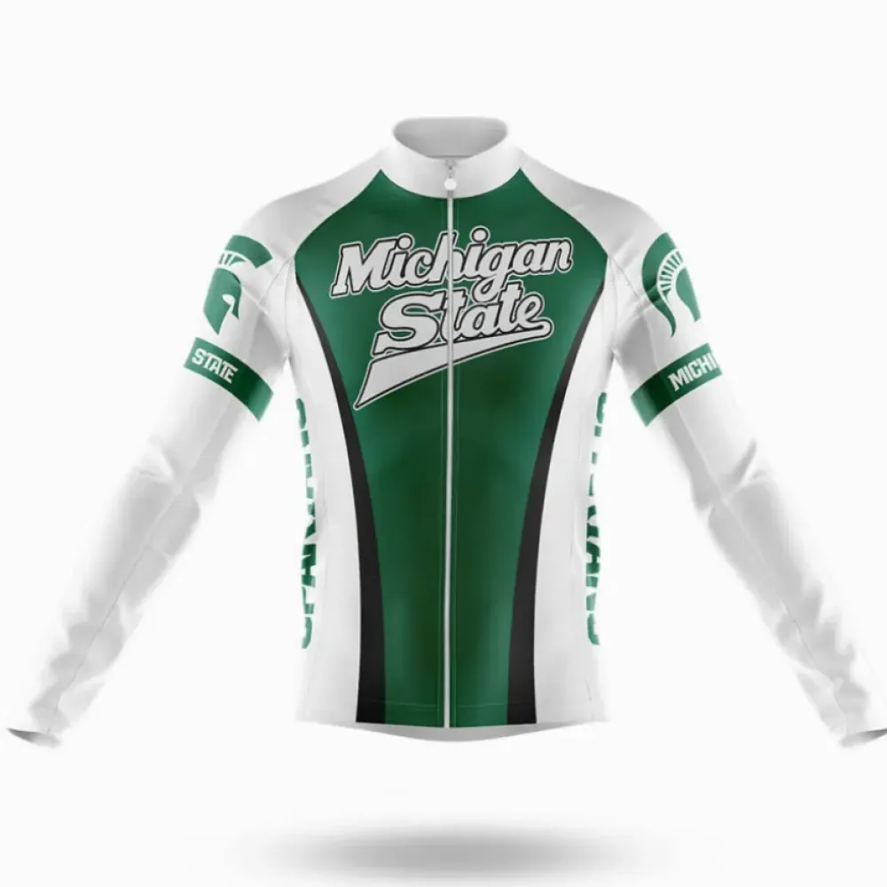 Michigan State University Cycling Jersey Long Sleeve White/Green/Black