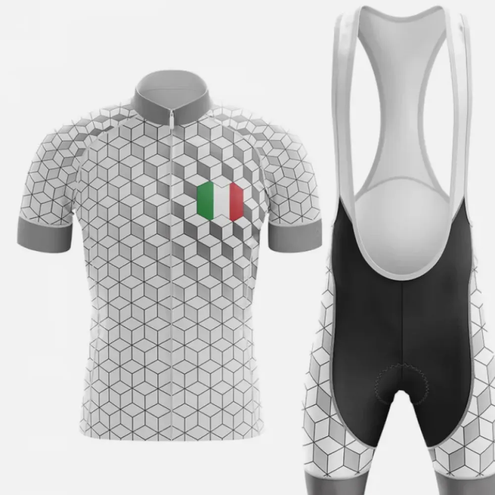 Italy V8 Cycling Kit Hexagonal Pattern White/Black/Grey
