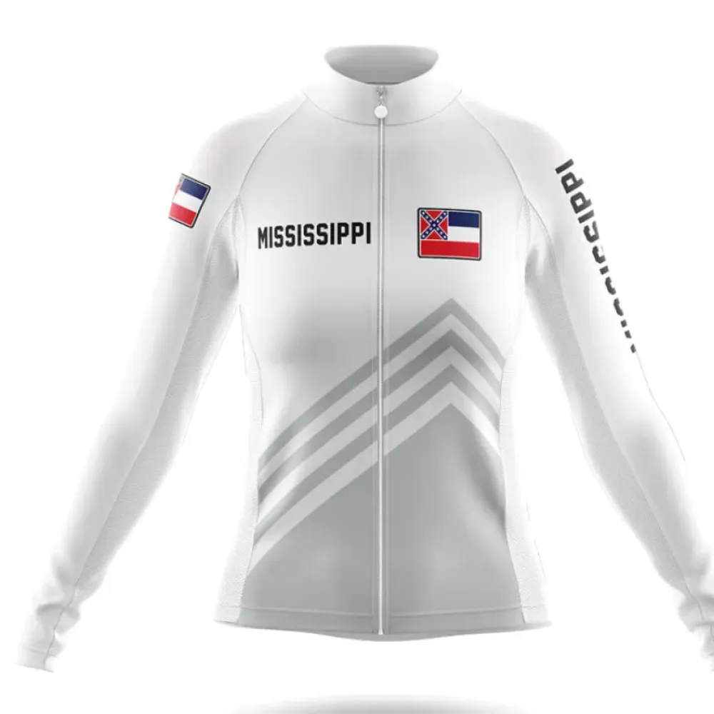 Mississippi S4 White Long Sleeve Cycling Jersey Gray/White/Red
