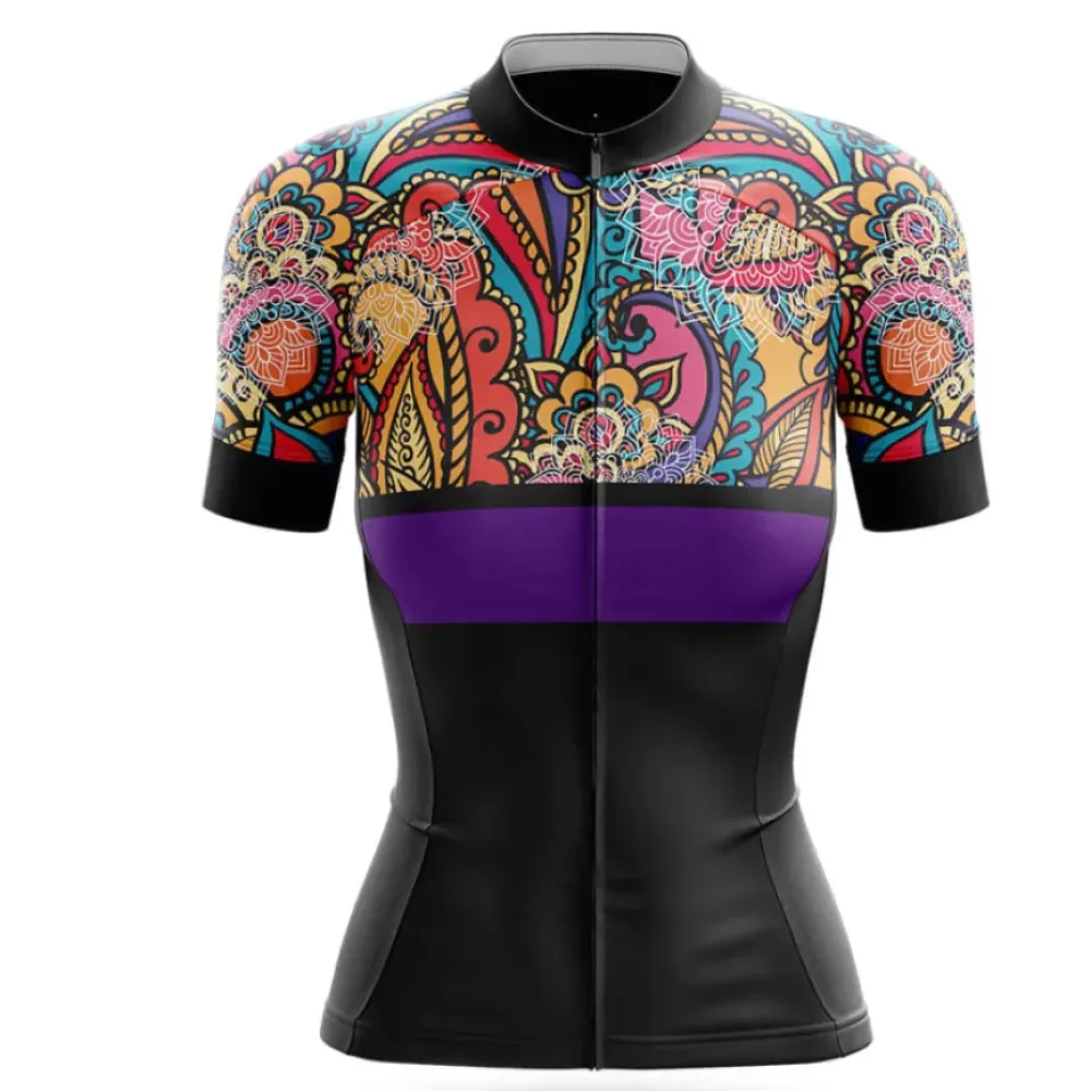Women's Cycling Jersey Colorful Pattern Purple/Black/Gold