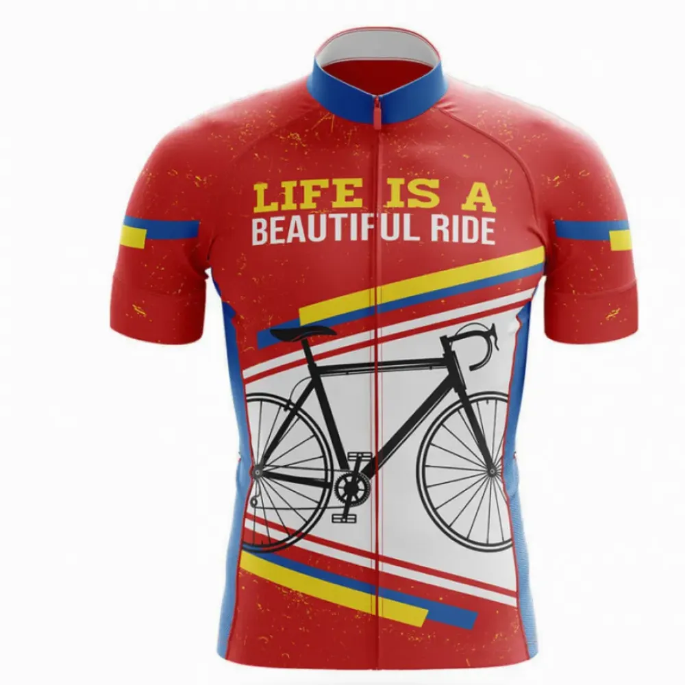 Life Is A Beautiful Ride Cycling Jersey Ver.3 Colorful Red/Yellow/Blue