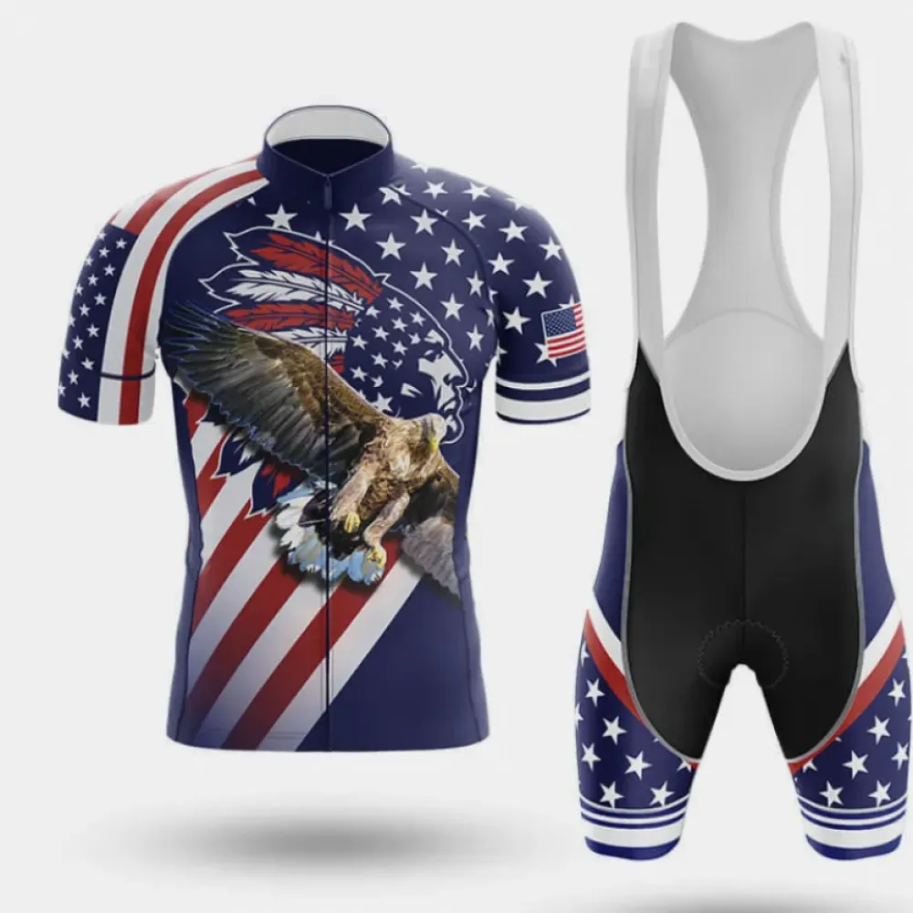 Native American Cycling Kit Full Set Blue/Red/White