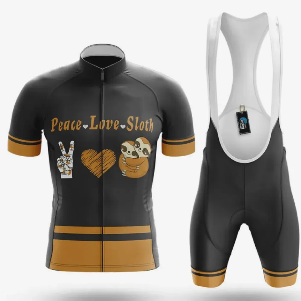 Peace Love Sloth Cycling Kit Full Set Black/Gold/White