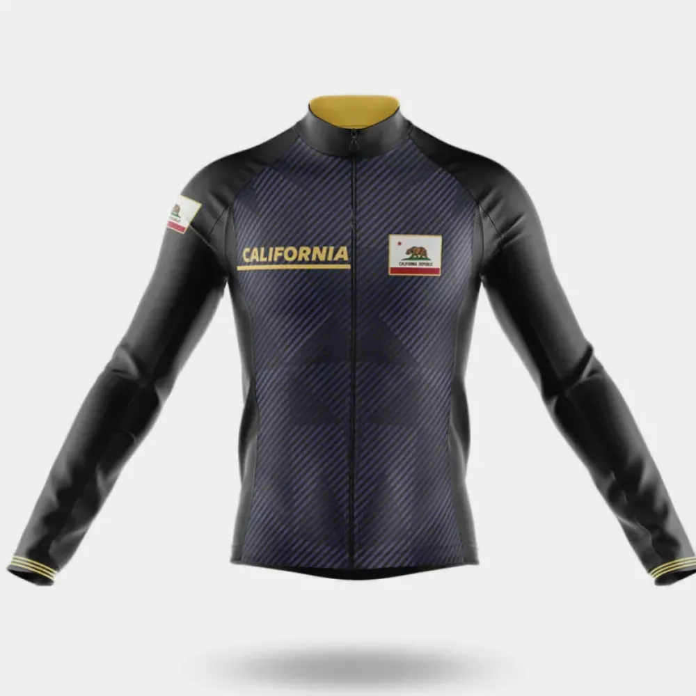 California S2 Long Sleeve Cycling Jersey Black/Gold/Blue
