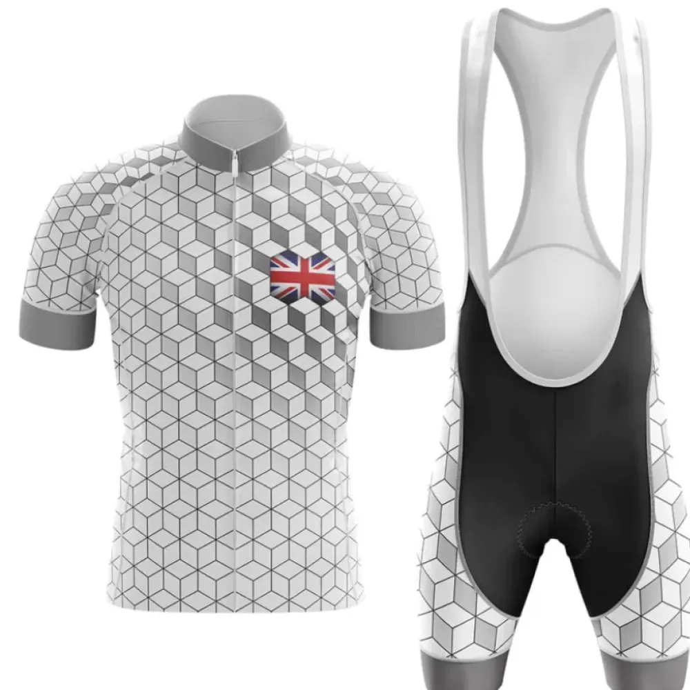 United Kingdom V8 Cycling Kit Hexagon Pattern White/Black/Grey