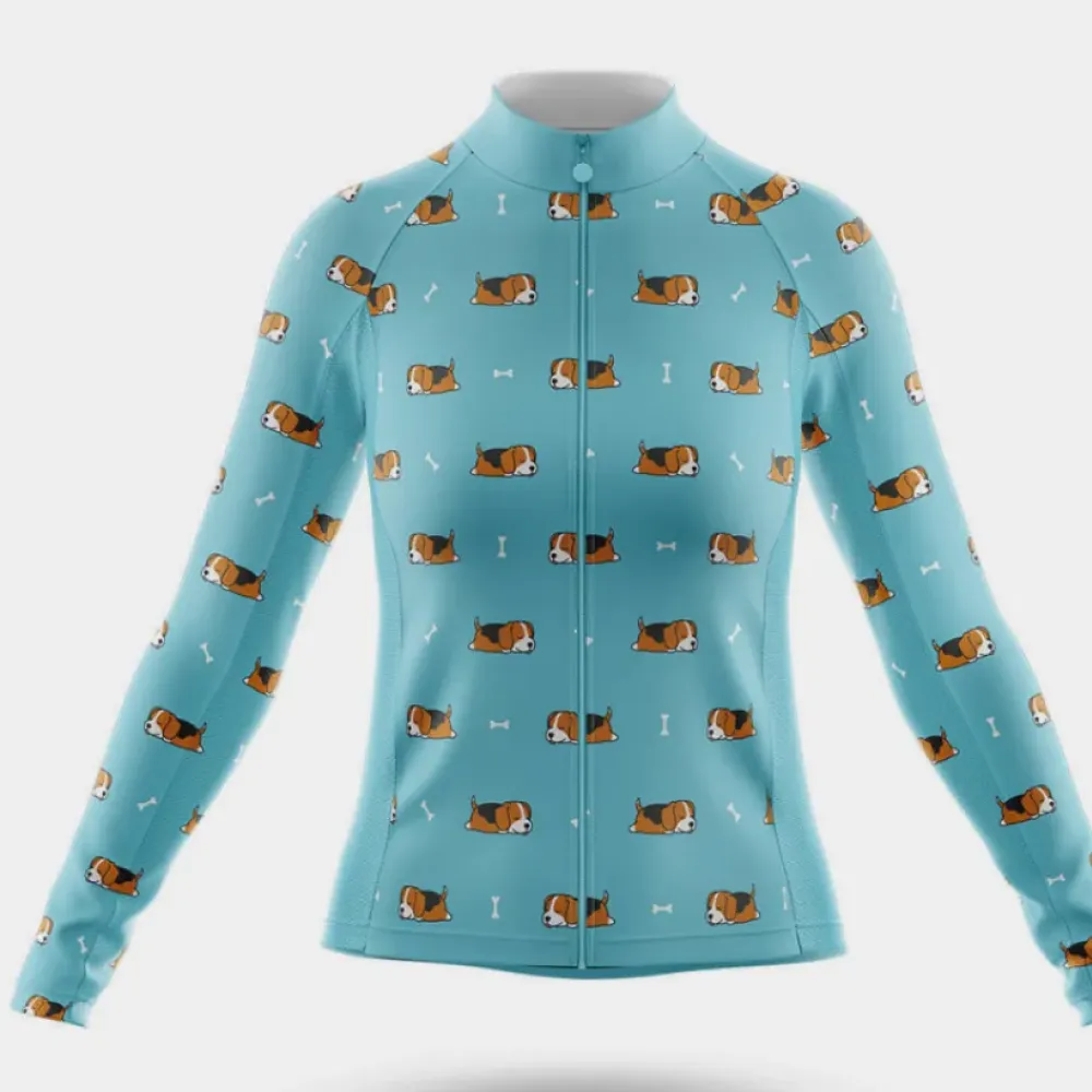 Sleeping Beagle Women's Long Sleeve Cycling Jersey Blue/Beige/Brown