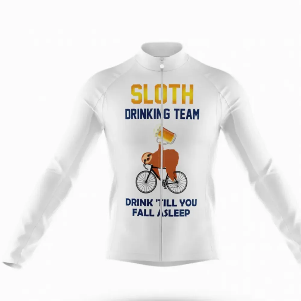 Sloth Drinking Team White Long Sleeve Cycling Jersey