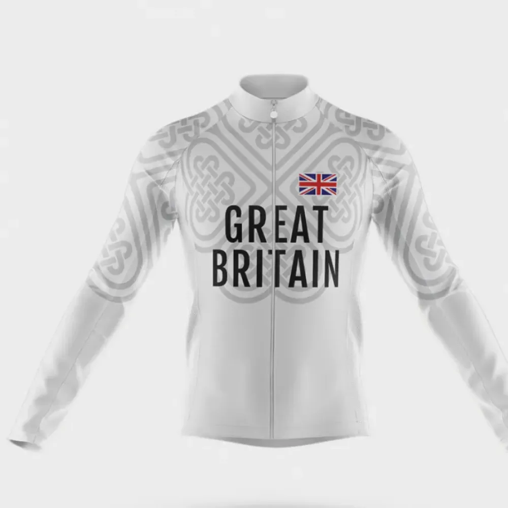 Great Britain S13 Long Sleeve Cycling Jersey White/Grey/Black