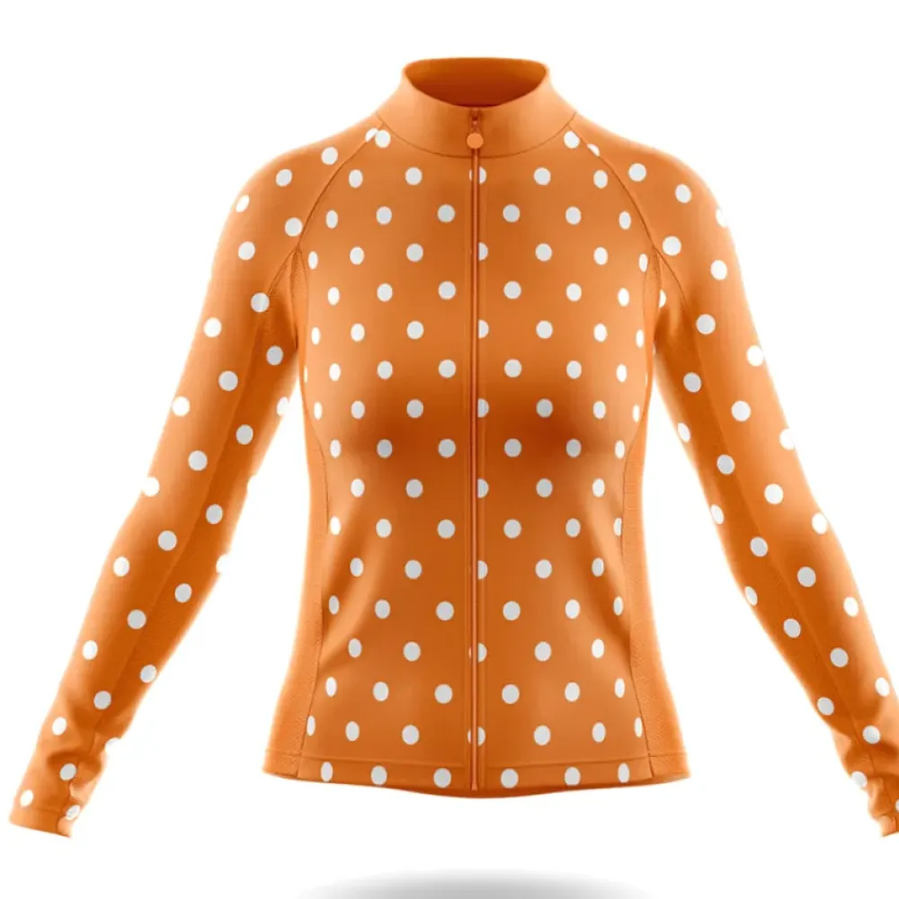 Women's Long Sleeve Cycling Jersey High Visibility Polka Dot Orange/White/Dot