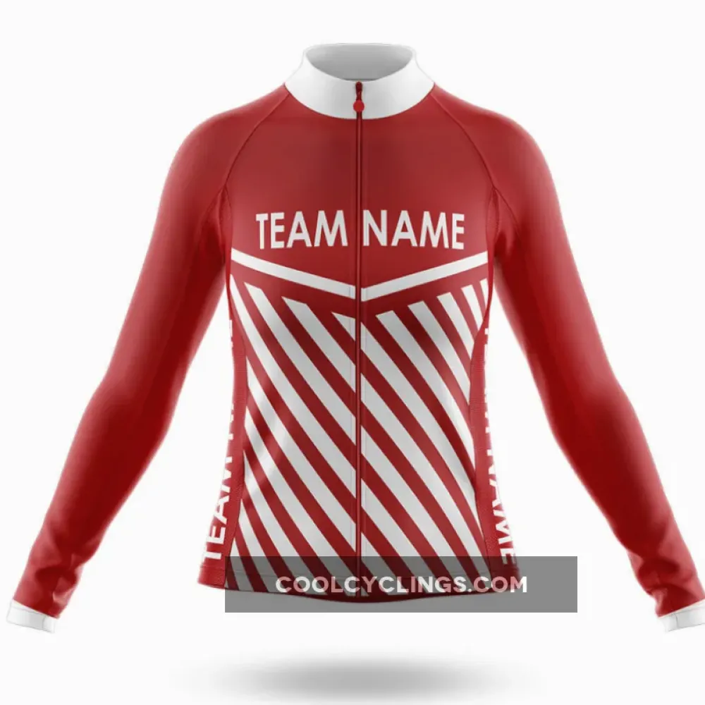 Women's Long Sleeve Cycling Jersey Custom Team Name M3 Red/White/Black