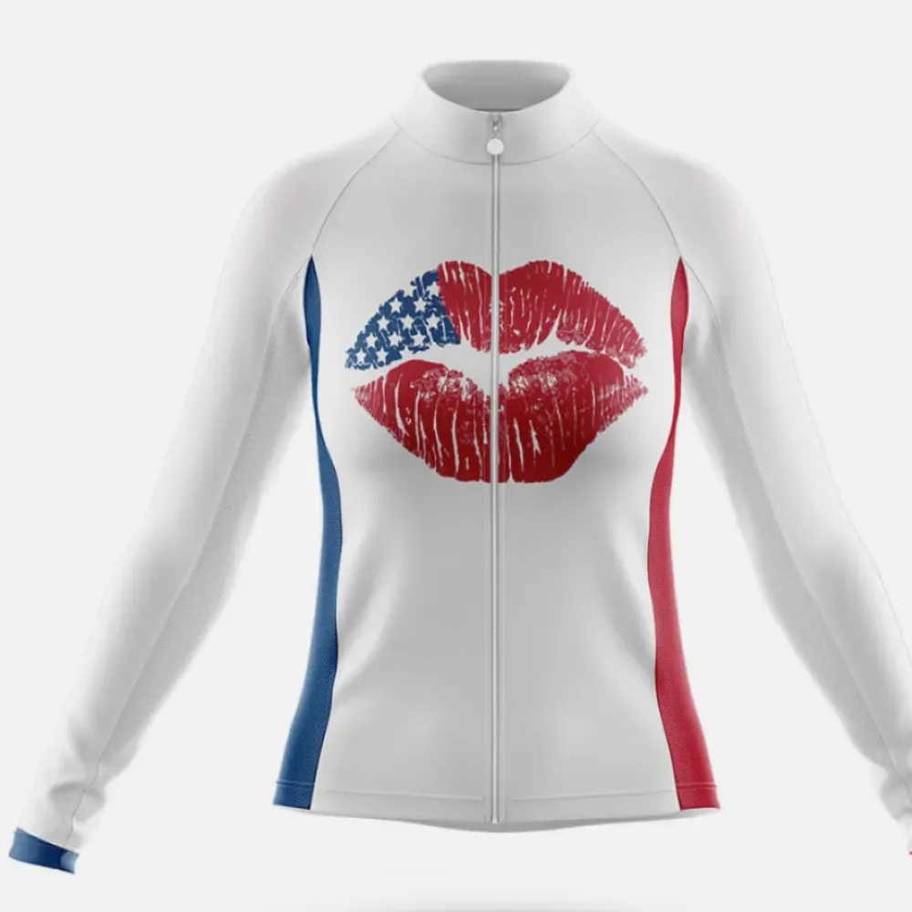 American Flag Lips Cycling Jersey White/Red/Blue
