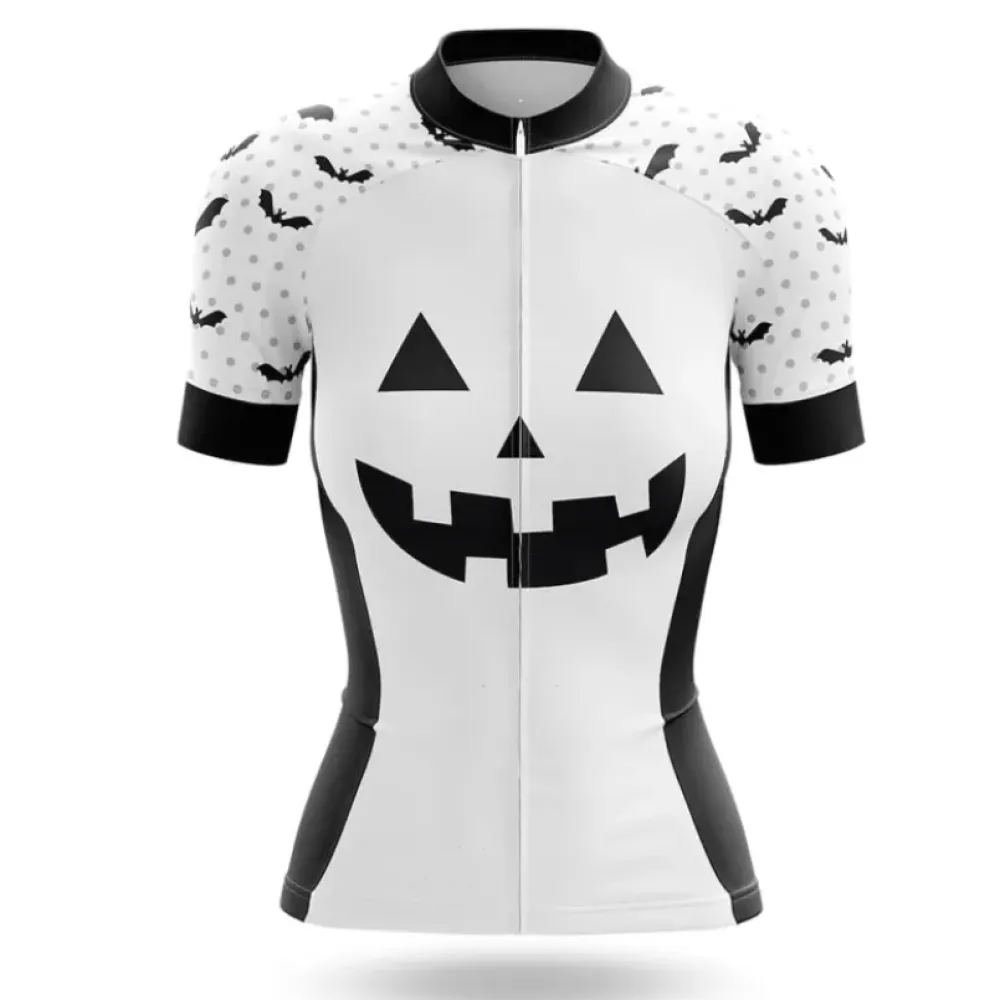 Women's Cycling Jersey Pumpkin Face White/Black/Grey