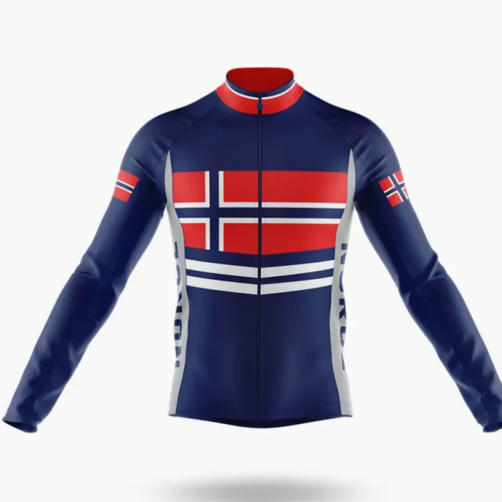 Norge Flag Long Sleeve Cycling Jersey Navy/Red/White