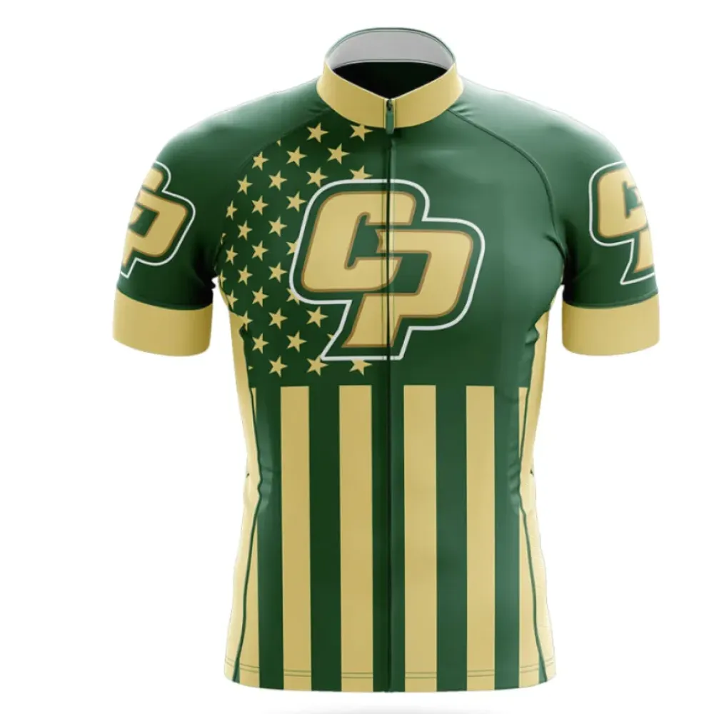 California Polytechnic State University USA Cycling Jersey American Flag Green/Gold/Black