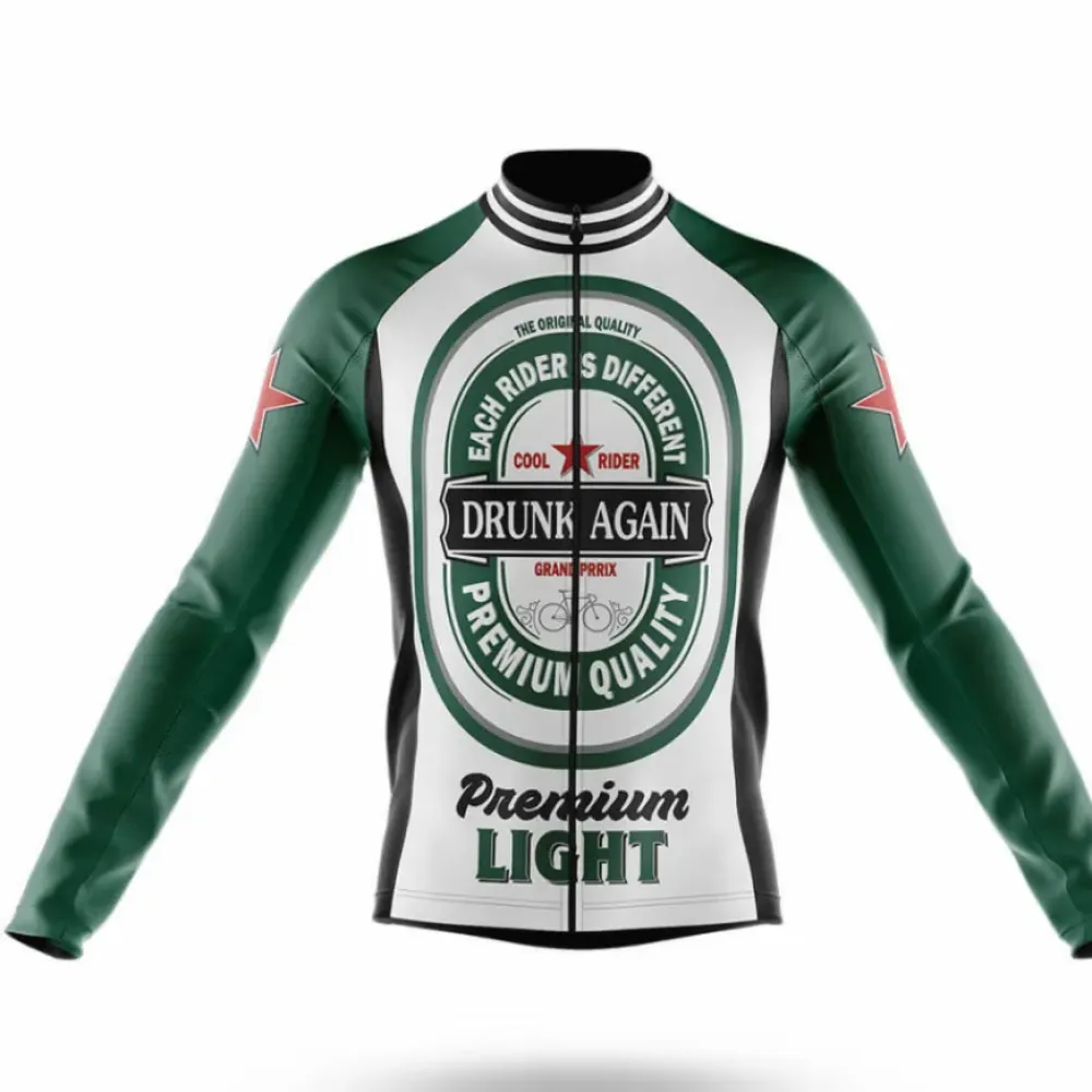 Drunk Again Long Sleeve Cycling Jersey Premium Quality Green/White/Black