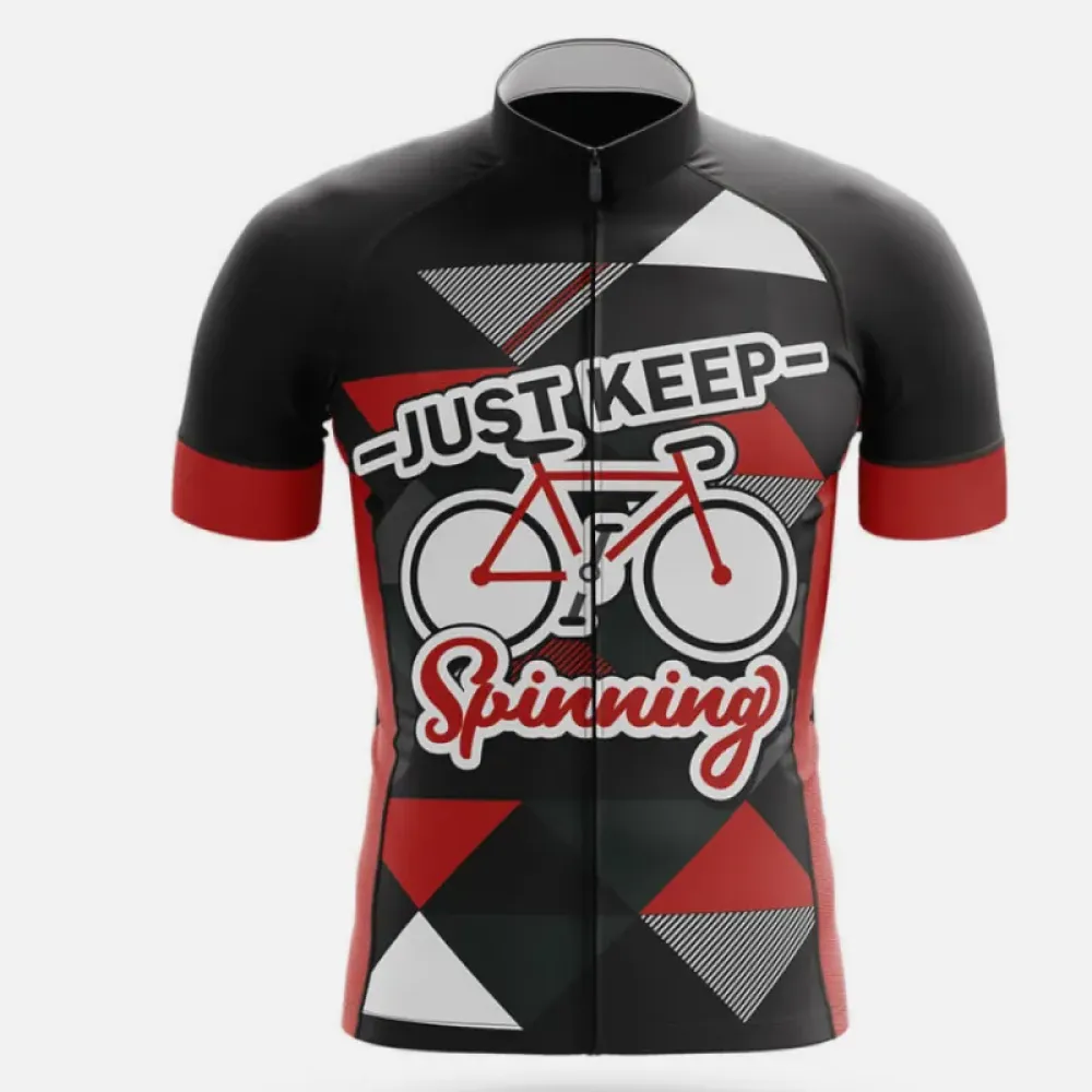 Just Keep Spinning Cycling Jersey Black/Red/White