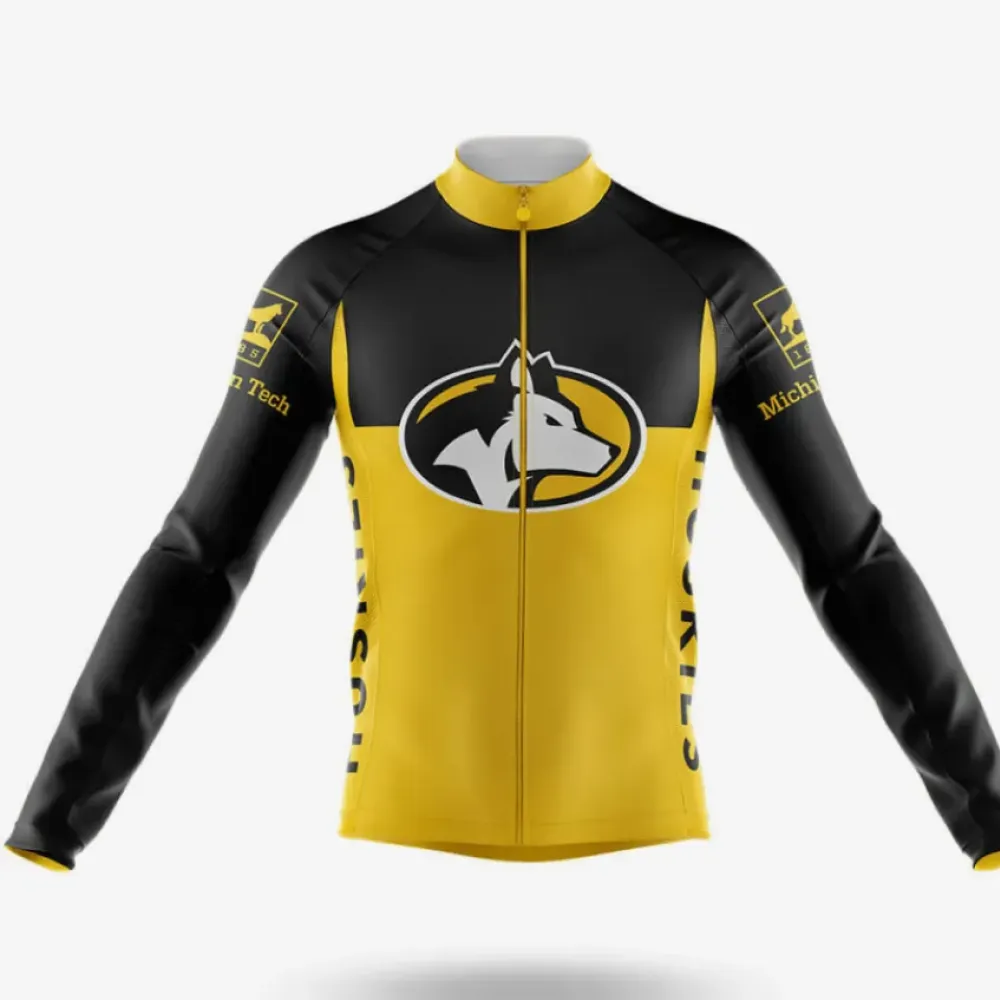 Michigan Tech Cycling Jersey Long Sleeve Yellow/Black/Gold