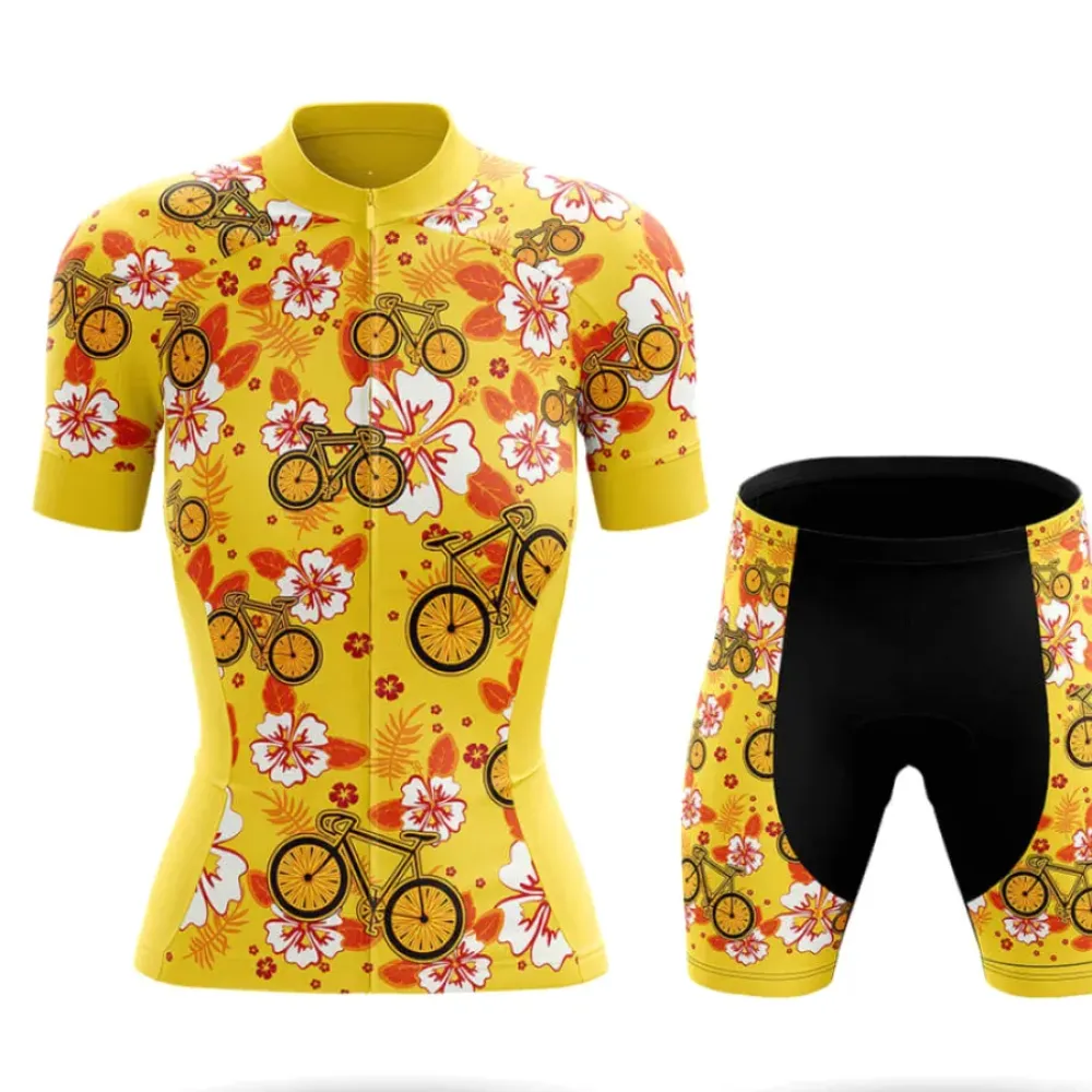 Hawaiian Style Women's Cycling Kit Full Set Ver.3 Yellow/Floral/Bicycle