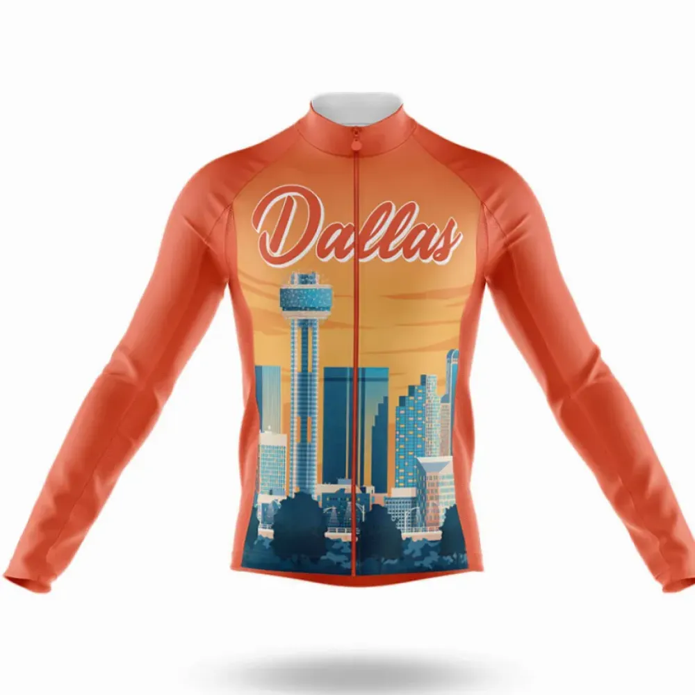 Dallas TX Long Sleeve Cycling Jersey Skyline Orange/Red/Gold