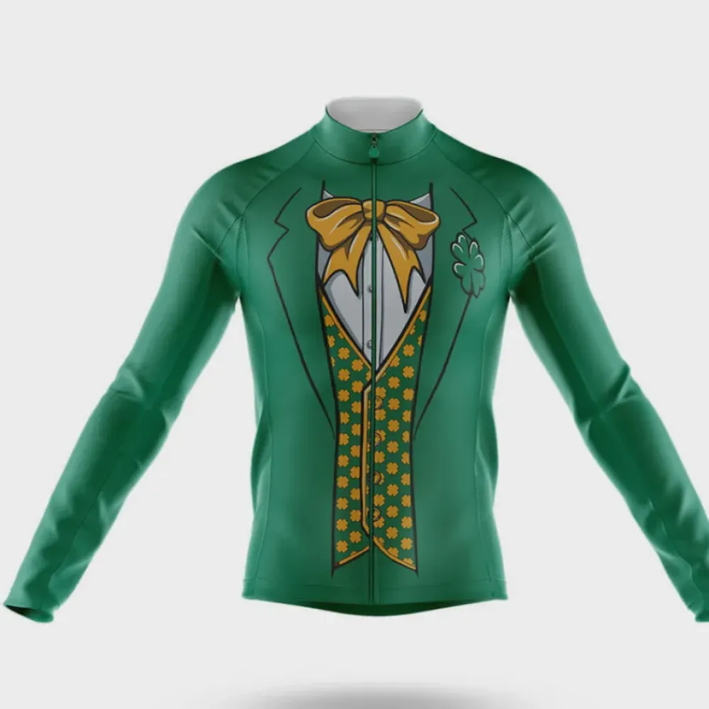 Leprechaun Tuxedo Long Sleeve Cycling Jersey Irish Style Green/Gold/White