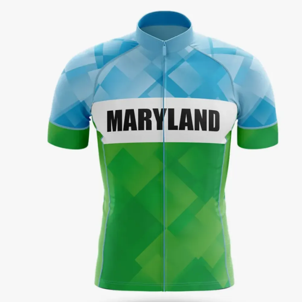 Maryland S3 Cycling Jersey Geometric Green/Blue/White