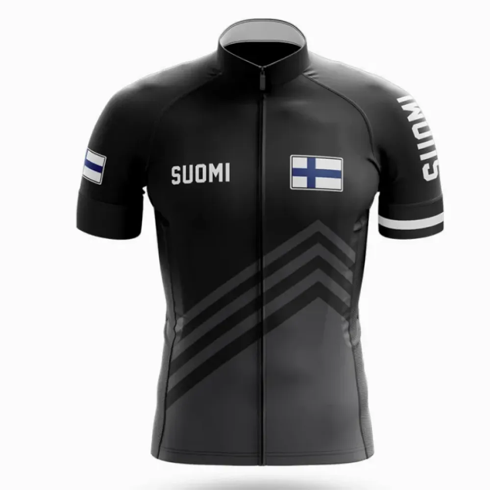 Suomi S5 Black Cycling Jersey Black/White/Grey